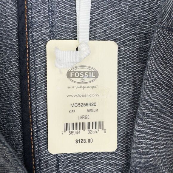 Fossil Jacket Mens Large Blue Chambray Full Zip Lightweight Classic Neutral NEW‎ - Picture 11 of 16